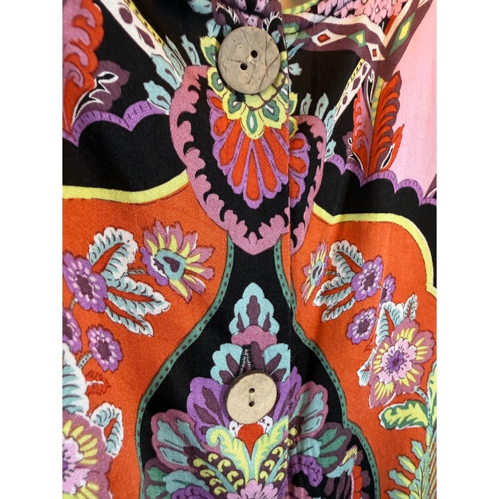Rachel Zoe Pink Orange Paisley Medallion Button Back Sleeveless Rayon Top Small - Picture 5 of 9